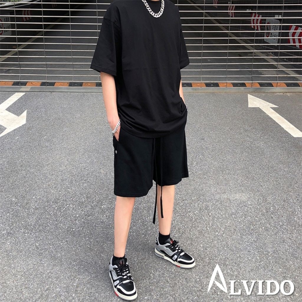Quần SHORT TRƠN khuy nút unisex ALVIDO thể thao basic nam nữ oversize phong cách đường phố Hàn Quốc Ulzzang QS310