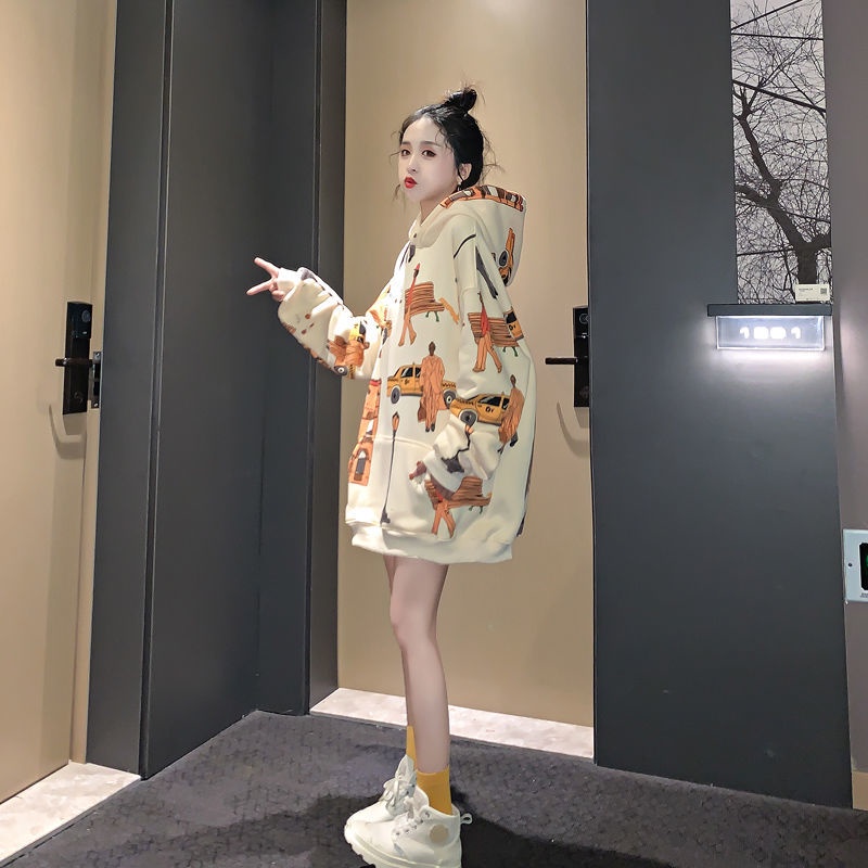 Áo Hoodie Dáng Rộng In Chữ Phong Cách Hàn Quốc Thời Trang Thu Đông Mới Cho Nữ
