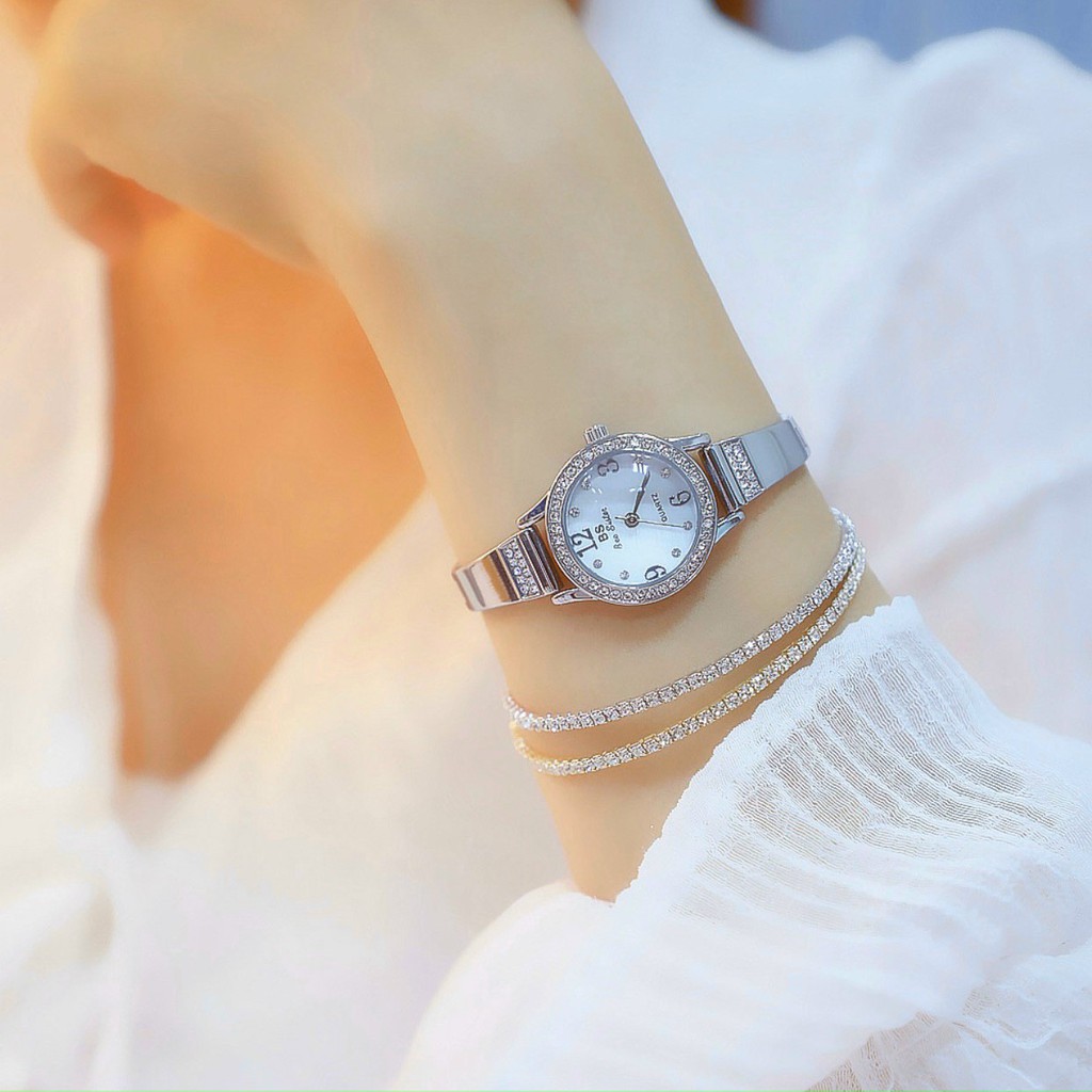 Đồng hồ đeo tay nữ, đồng hồ nữ chính hãng BEE SISTER đính đá mặt tròn siêu đẹp, thời trang cao cấp giá rẻ