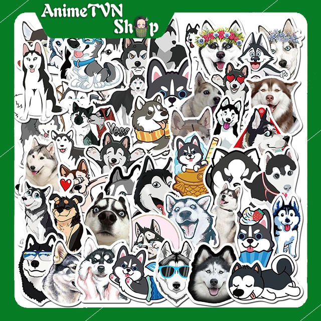 Miếng dán Sticker chủ đề chó Pug và Chó Husky trọn bộ 150 hình - In rõ ràng sắc nét khó tróc