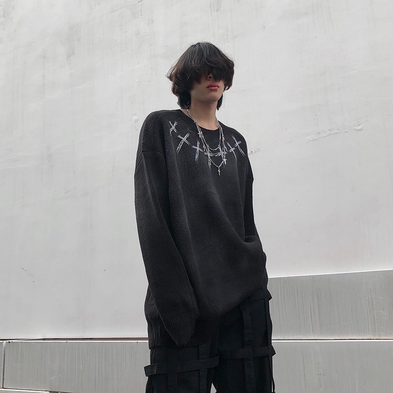 Áo sweater tay dài cổ tròn dáng rộng trẻ trung ấm áp thời trang mùa đông