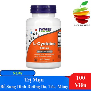 Viên Uống Now L-Cysteine 500mg Hỗ Trợ Giảm Mụn, Bổ Sung Dinh Dưỡng cho Da, Tóc, Móng - 100 viên