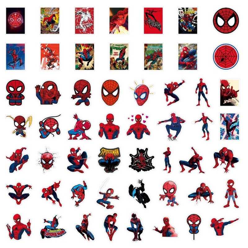 Z & M❀ Hình Dán Người Nhện ❀ Bộ 50 Miếng Dán Chống Thấm Nước Hình Siêu Anh Hùng