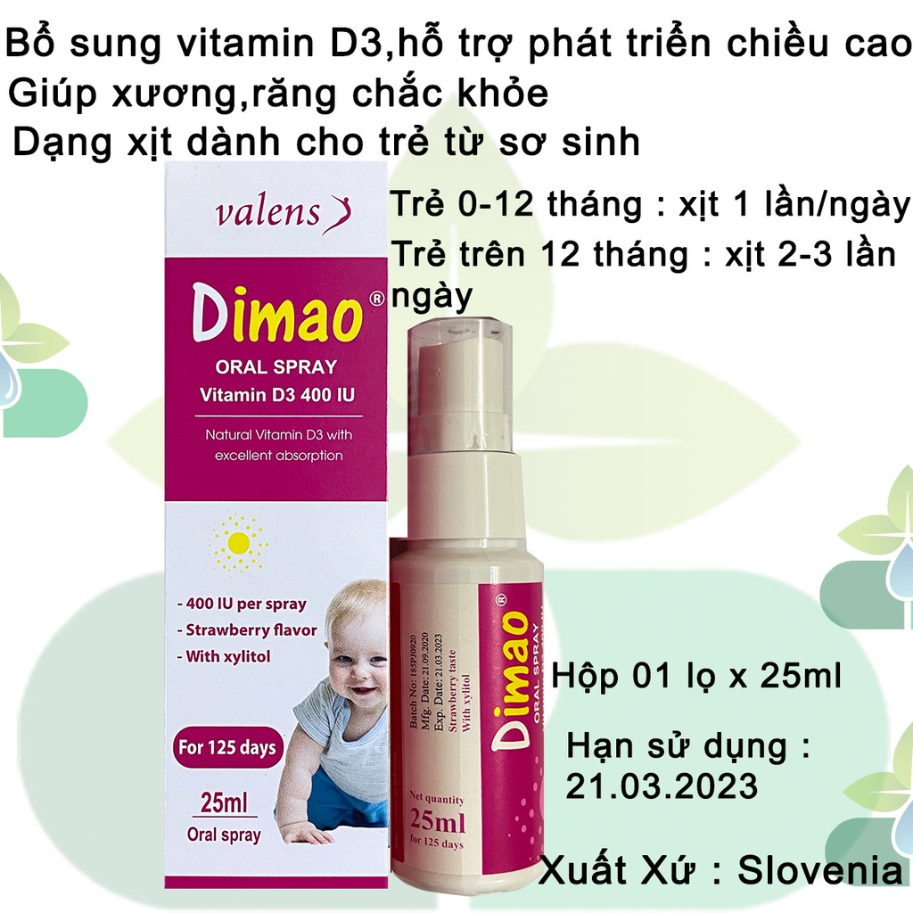 (Chính Hãng + Tặng Quà) Dimao - Vitamin D3 400UI dạng xịt - Tăng Cường Hấp Thu Canxi