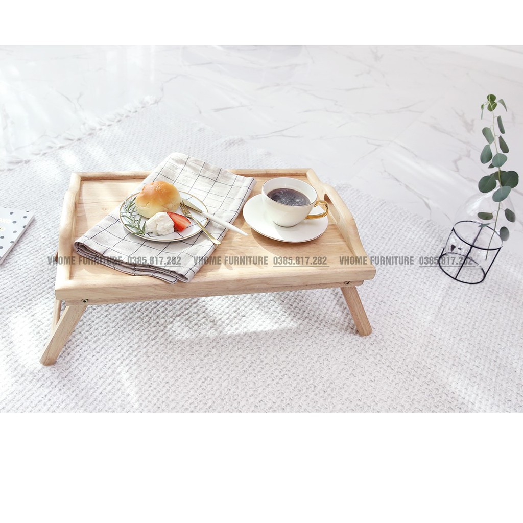 Bàn ăn Mini gỗ tự nhiên - Chân gập đa năng - Bed Tray - VHOME FURNTURE