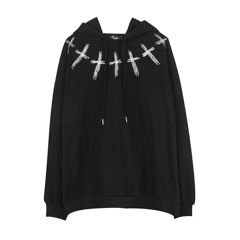 [sẵn] Áo Hoodie Nỉ Dáng Rộng CRUCIFIX 2 màu xám và đen