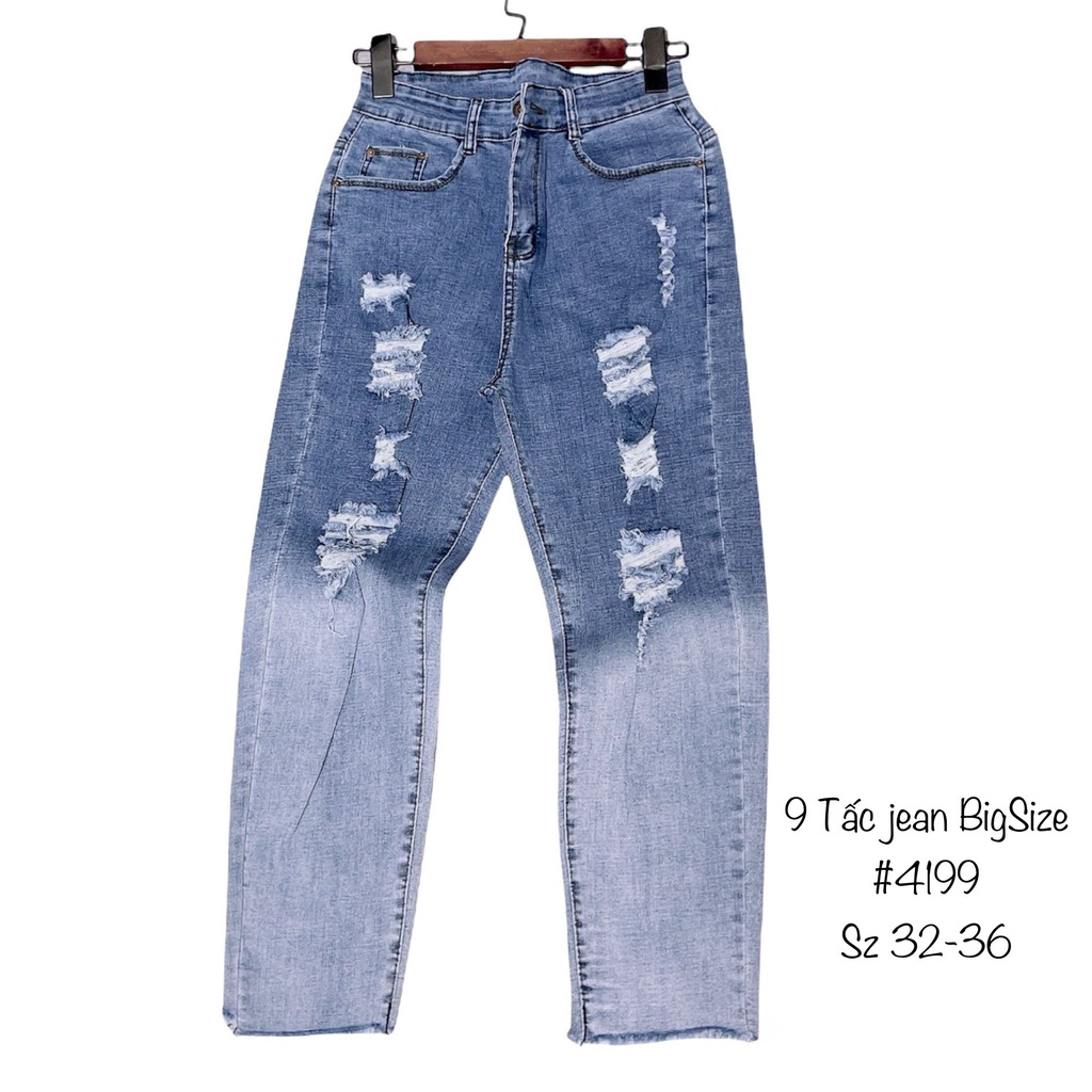 Quần jean dài 9 tấc BIGSIZE Lưng cao, Rách Loang model, co dãn mạnh rẻ đẹp dành cho người béo 4199 MLJ Moliruan