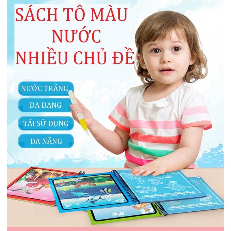 Sách tô mầu Ma Thuật, Tranh tô mầu ma thuật, giúp bé thỏa sức sáng tạo và khám phá ( Magic water book) - Soleil Home