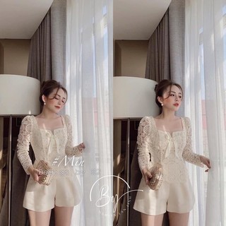 🆘🆘🆘Áo ren cổ vuông nơ ngực chất ren loại đẹp💯💯💯kèm hình thật trải sàn