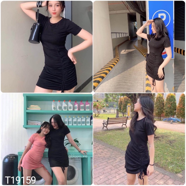 Đầm sọc kẻ ngang Rome Dress thiết kế body chun rút dây chất vải thun gân co giãn - váy ôm body | BigBuy360 - bigbuy360.vn