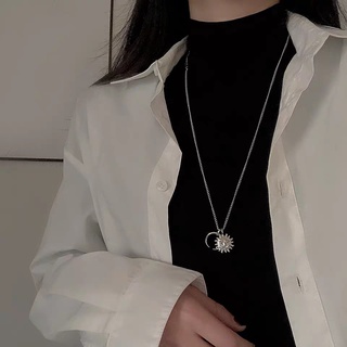 Dây Chuyền Thép Titan Dài Mặt Trời Mặt Trăng Mặt Trời Phong Cách Hip Hop Hàn Quốc Đơn Giản Cá Tính Dành Cho Cặp Đôi