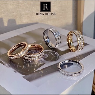 (Titan) R47 Nhẫn Đôi Cặp Nam Nữ Titan Màu Bạc Không Gỉ Đen CK Carti Đính Đá Zircon Sáng Đẹp Ring House