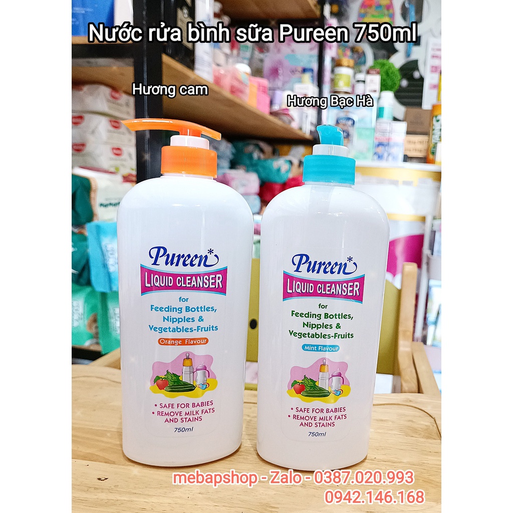 NƯỚC RỬA BÌNH SỮA VÀ RỬA RAU CỦ PUREEN HƯƠNG CAM VÀ BẠC HÀ 750ML