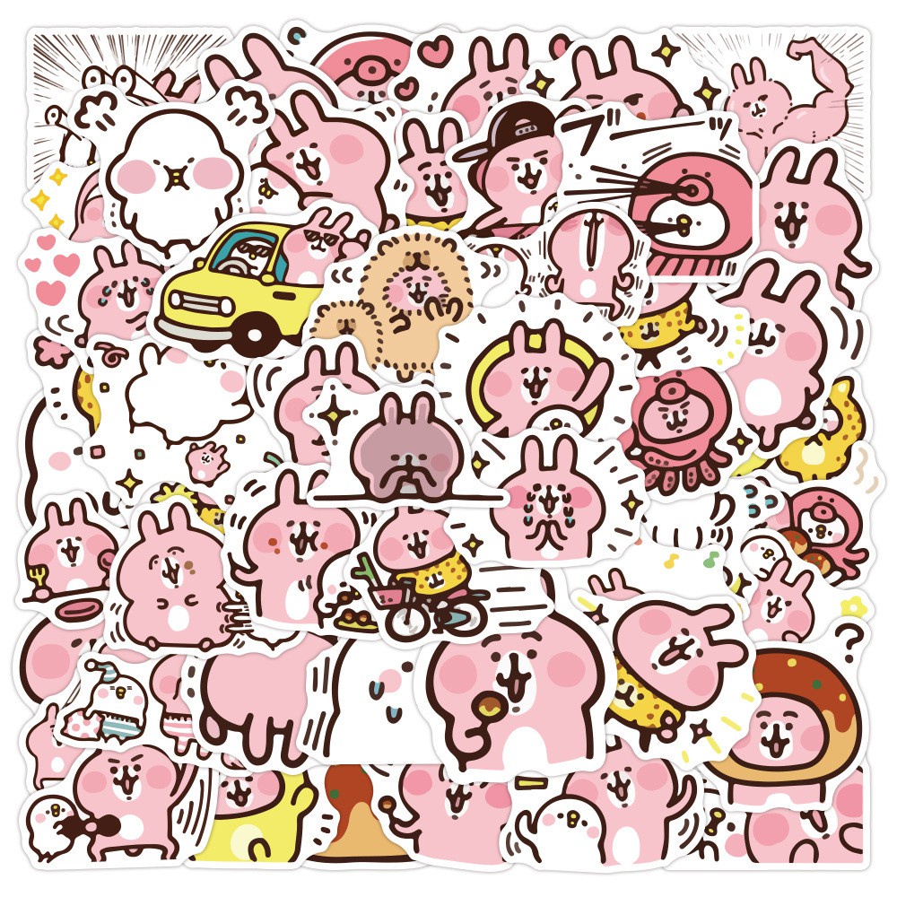 Stickers icon hoạt hình Piske và Usagi Kanahei Rabbit thỏ hồng 50 miếng không thấm nước