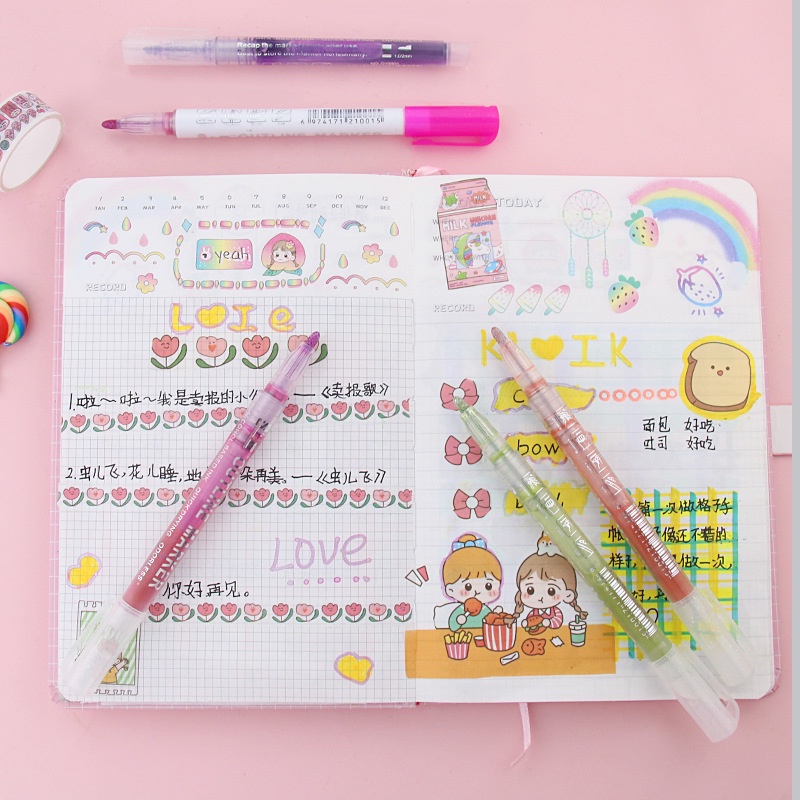 Set 8 / 12 Bút Đánh Dấu Hai Đầu Màu Sắc Huỳnh Quang Đặc Biệt