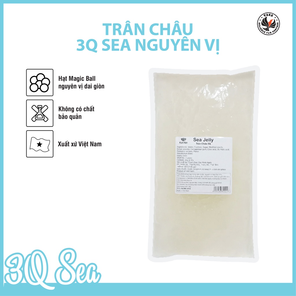 Trân châu 3Q Nguyên vị Sea Jelly (hàng công ty Minh Hạnh sản xuất) gói 2kg. Hàng có sẵn. Giao hàng ngay