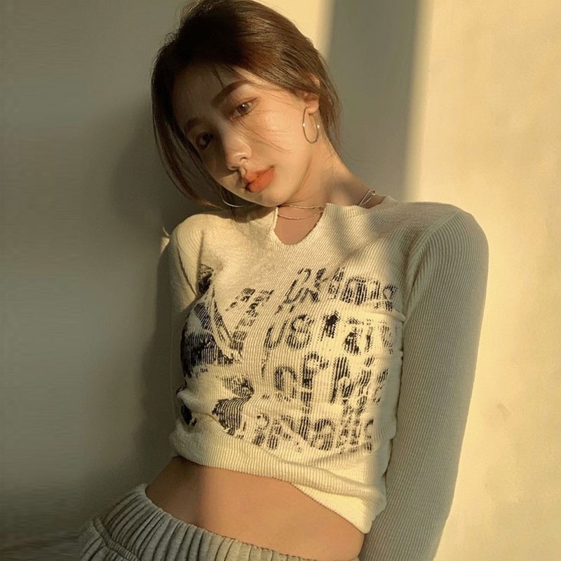 Áo croptop dài tay màu sắc trẻ trung cho nữ