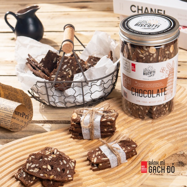 [Mã GROSALE giảm 10% đơn 150K] Biscotti Chocolate Gạch Đỏ 250g, không đường, ngọt từ gạo lứt và mật ong, chuẩn ăn kiêng