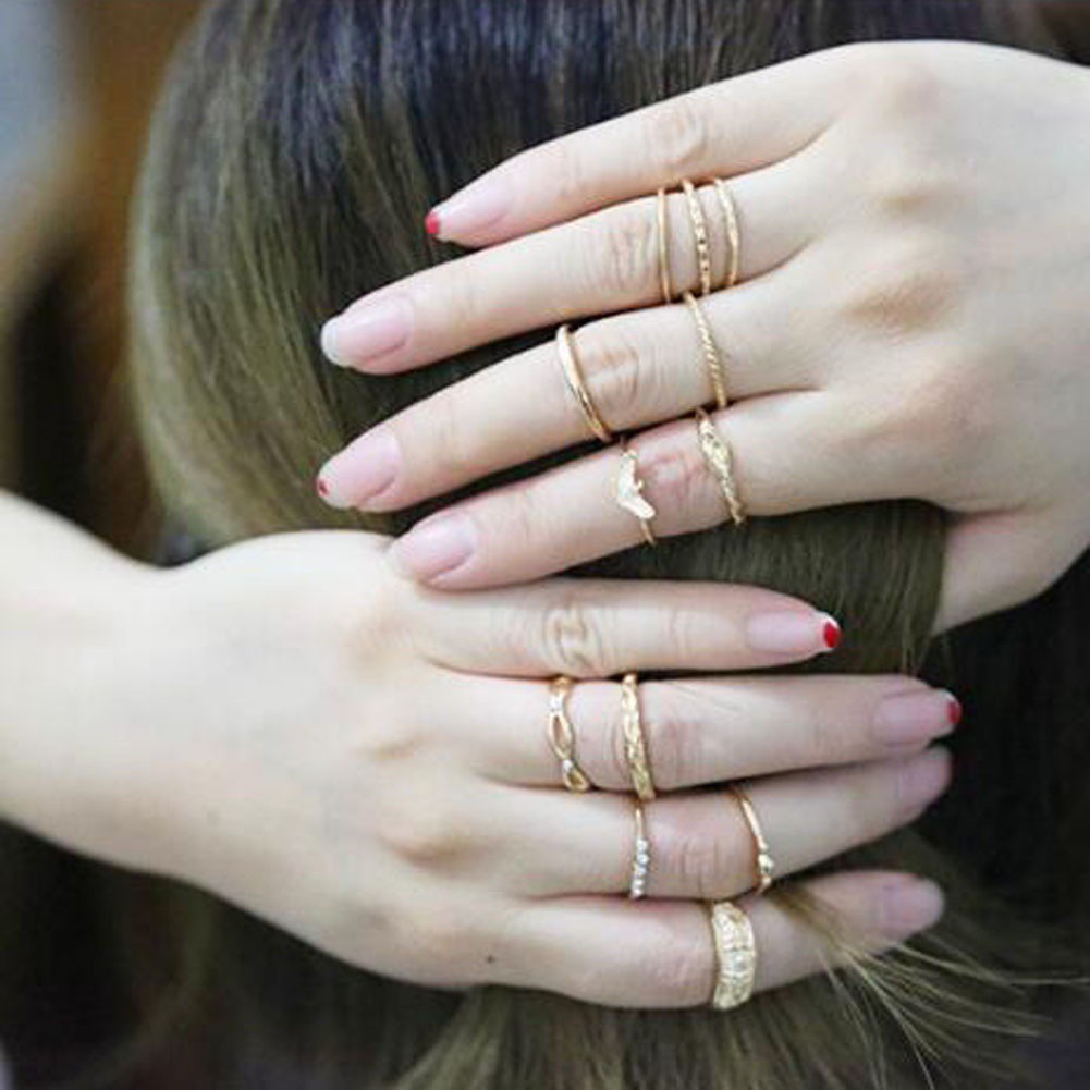 Bộ 12 nhẫn đeo khớp ngón tay mạ vàng phong cách boho xinh xắn hợp thời trang