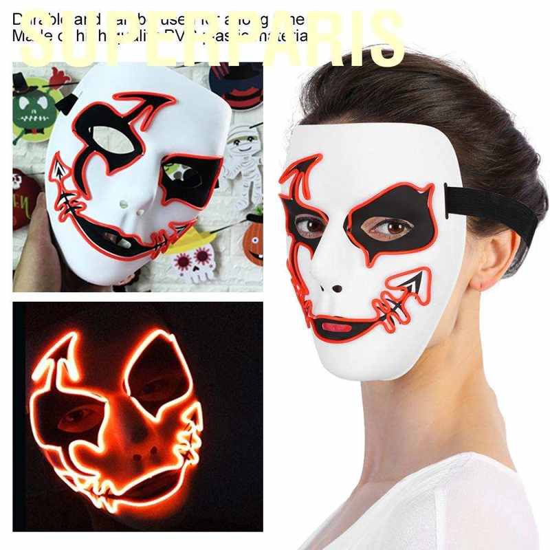 Superparis Halloween Face Decoration  Face‑Piece Glowing Horror Prop Cosplay Craft Mask with LED Light for Parties Carnival Dance Halls Clubs