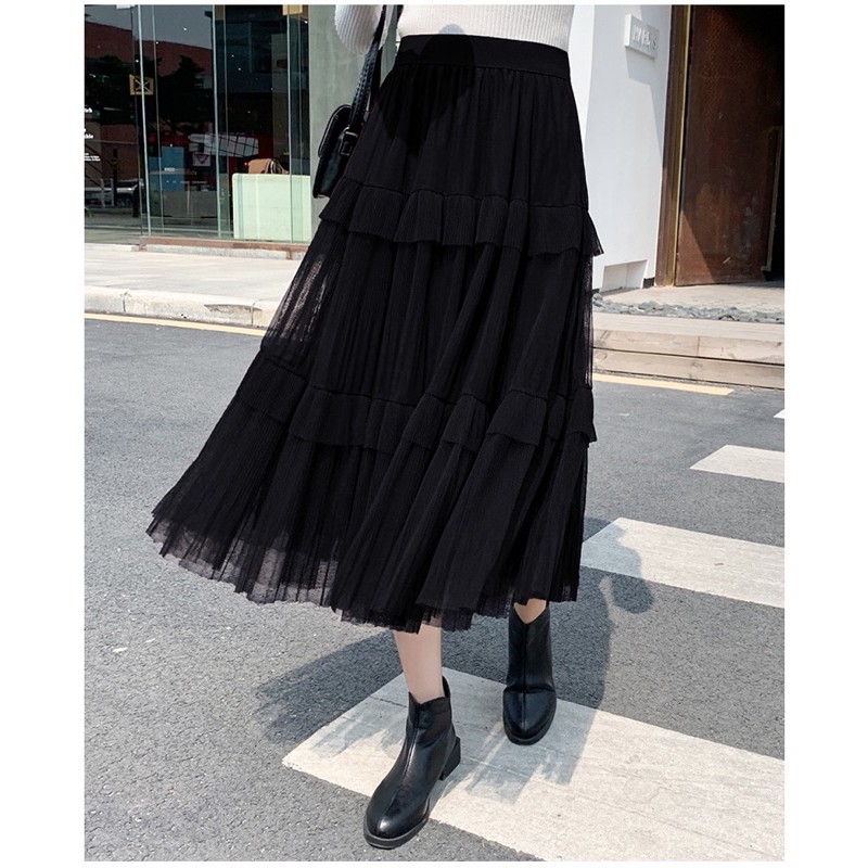 Chân váy dáng dài xếp tầng voan bồng | BigBuy360 - bigbuy360.vn