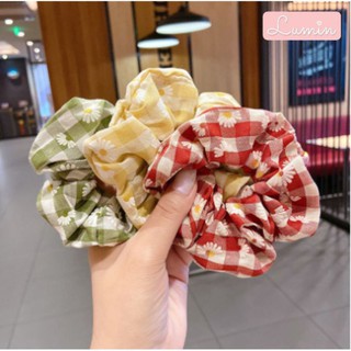 Scrunchies Dây buộc tóc caro hoa cúc đủ màu