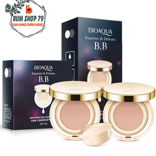 Phấn nước che khuyết điểm BB Cushion Exquisite Delicate Bioaqua ED59, Phấn trang điểm khả năng che phủ hoàn hảo vỏ vàng