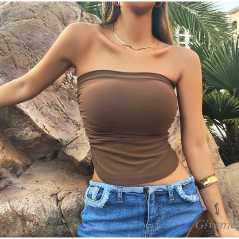 Áo Lửng Không Tay Hở Lưng Xếp Ly Màu Trơn Đơn Giản Cho Nữ