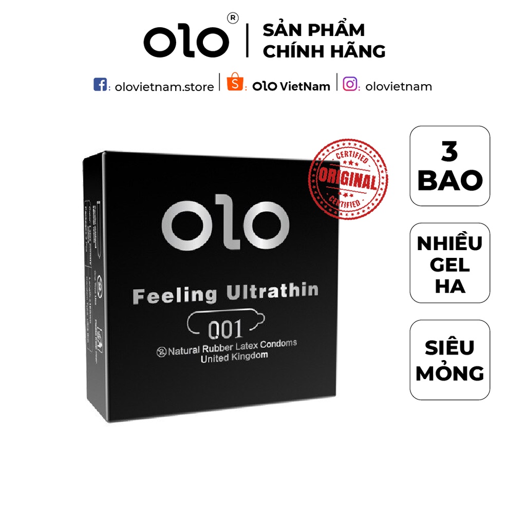 Bao cao su OLO Zero One đen , siêu mỏng 001 , nhiều gel bôi trơn , an toàn , chất lượng , chính hãng