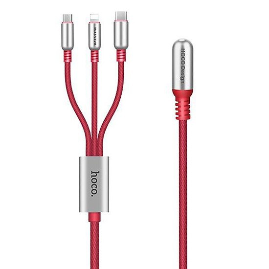 Cáp Sạc Hoco 3 Đầu U17 Capsule Iphone - Micro usb - Type C Dài 1.5M - BH 1 Năm