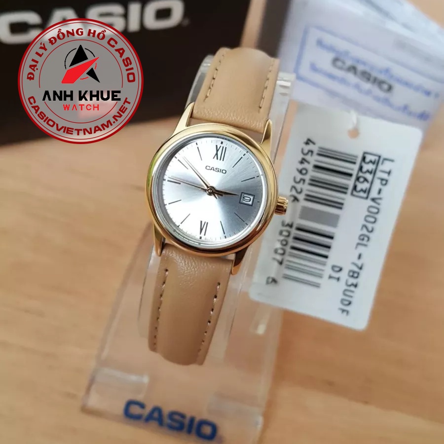 Đồng Hồ Casio Nữ LTP-V002GL-7B3 | Dây Da Màu Nâu | Viền Mạ Vàng | Chống Nước