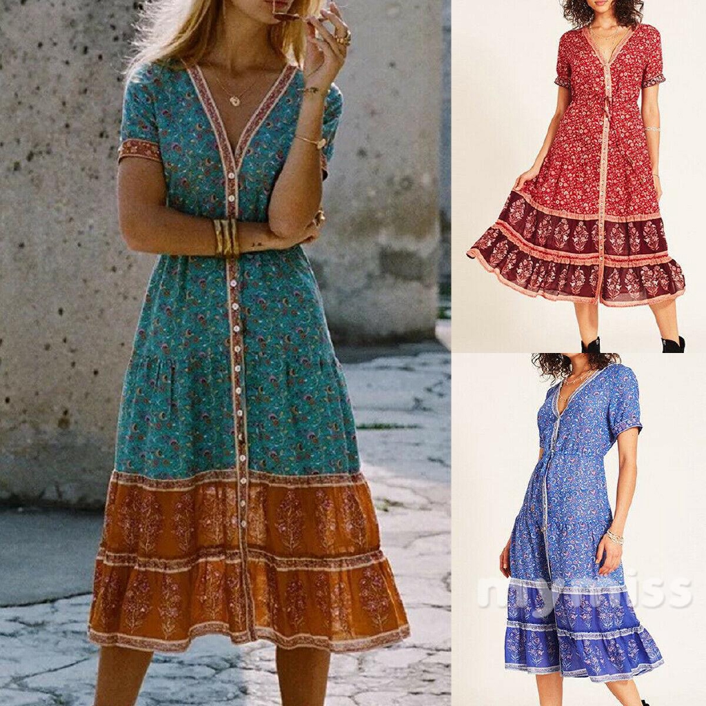 Đầm maxi họa tiết hoa phong cách boho thời trang cho nữ