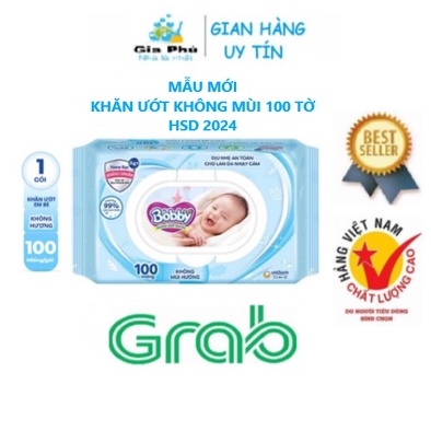 (GRAB HOẢ TỐC ) Khăn giấy ướt KHÁNG KHUẨN 99% Không hương BOBBY 100 tờ dành cho mọi đối tượng