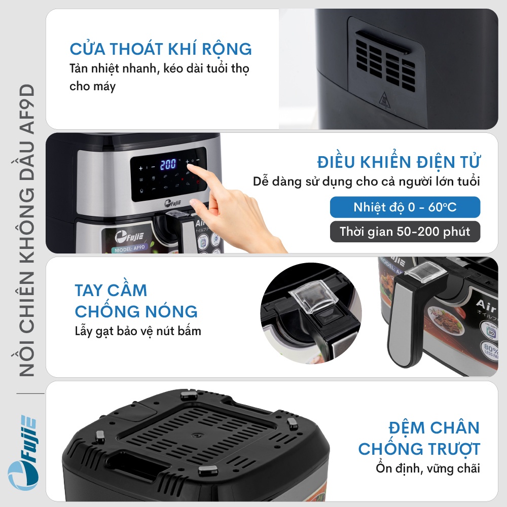 Nồi chiên không dầu 9.2 Lít điện tử nhập khẩu FujiE AF9D tự ngắt, nồi chiên ko dầu 9.2L 16 chế độ nấu cài đặt nhiệt độ