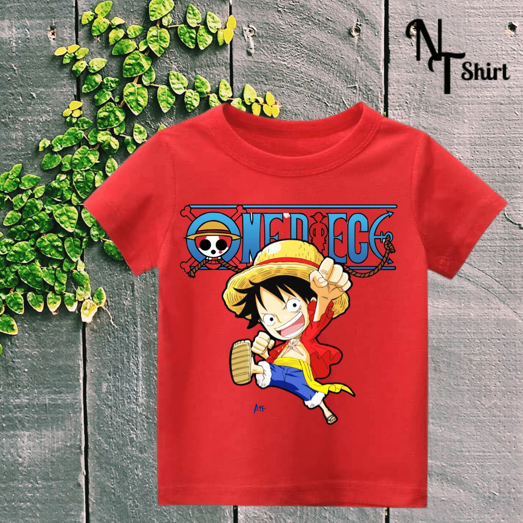 Áo phông bé trai in hình One Piece Luffy, Áo cotton xuất xịn mặc mát mịn hình in chất lượng 07