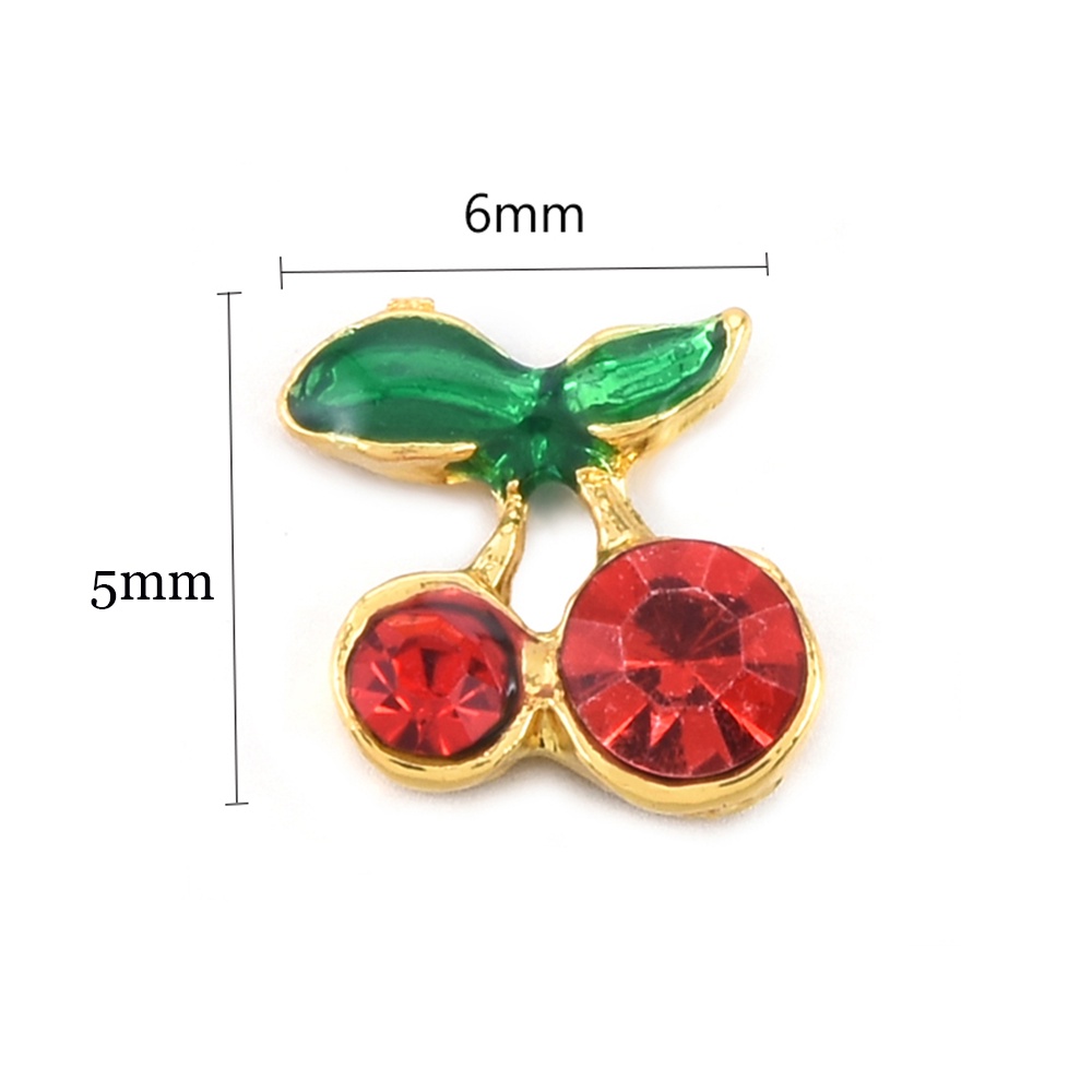 [Hàng mới về] Set 10 miếng dán trang trí móng tay hình quả cherry 3d bằng hợp kim nhiều màu sang trọng sành điệu