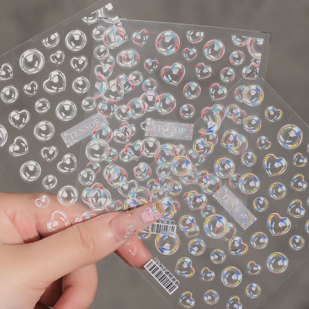 [Hàng mới về] Miếng dán trang trí móng tay hình trái tim/ bong bóng trong suốt 5d DiY