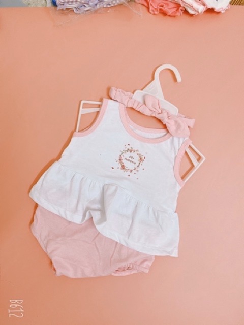 Bộ thun babydoll kèm băng đô đáng yêu cho bé gái 4- 10 kg( chọn mẫu)