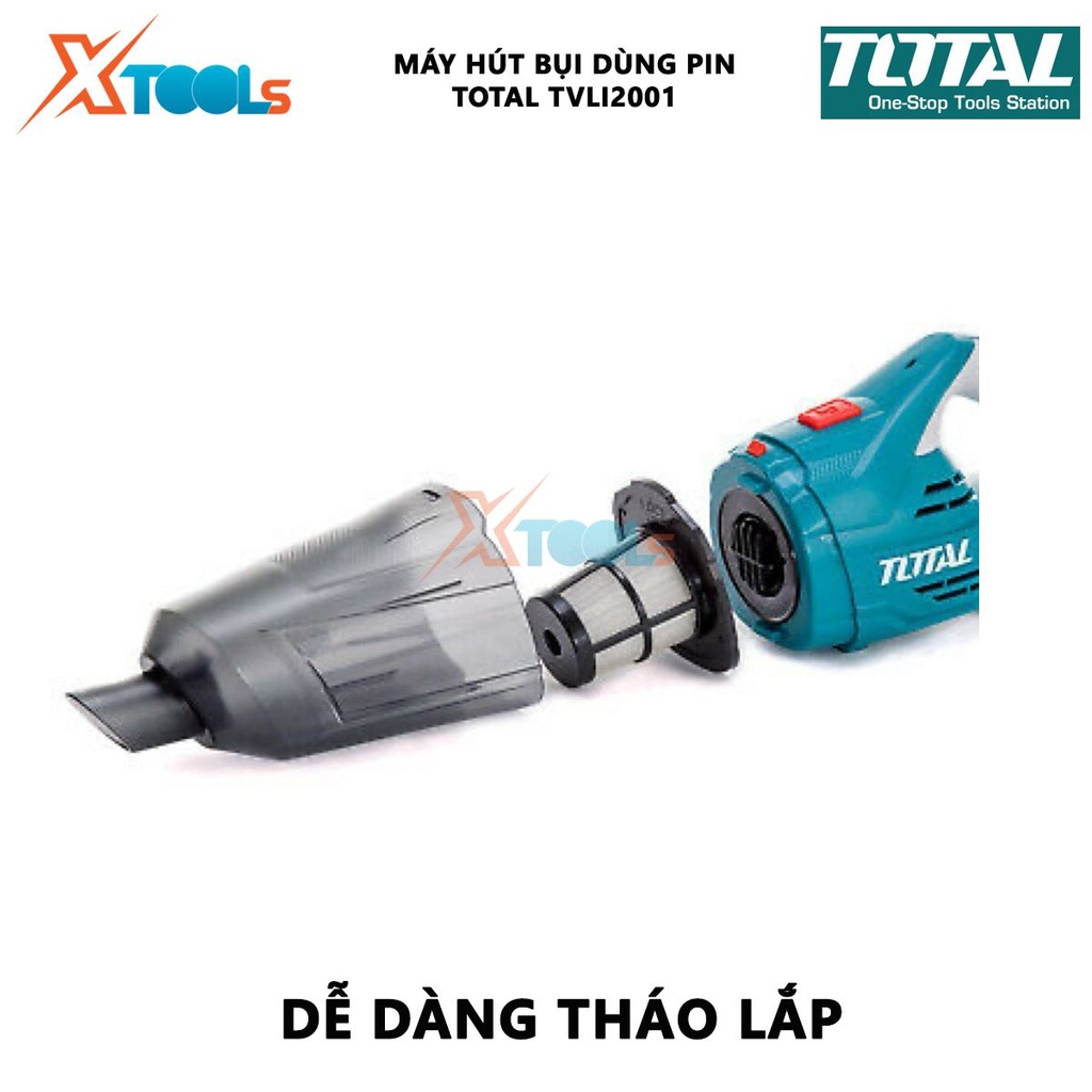 Máy hút bụi pin 20V TOTAL TVLI2001 | Máy hút bụi dùng pin Điện thế pin: 20V Khả năng chứa bụi: 0.7L, dùng để làm sạch bụ