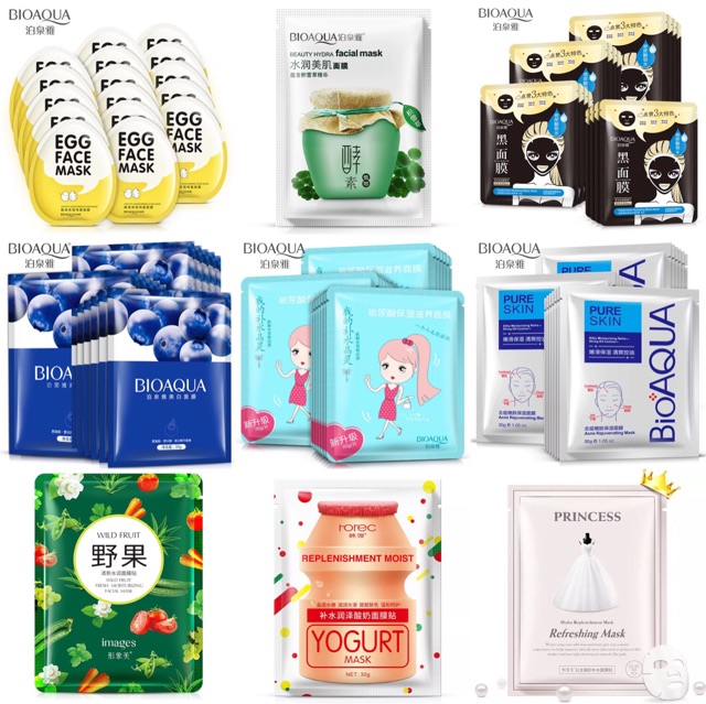 Combo Mix 100 Miếng Mặt Nạ Mask Nội Địa Trung Bioaqua Images