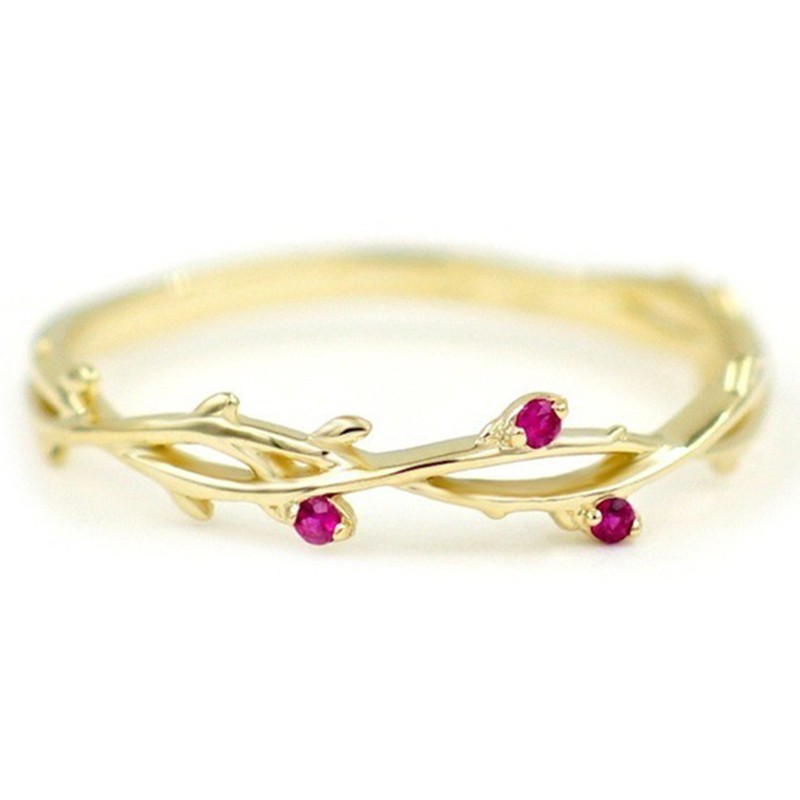 Aifei Jewellery Women Ring Branch Mosaic Diamond 925 Sterling Silver 18K Gold Plating R1296