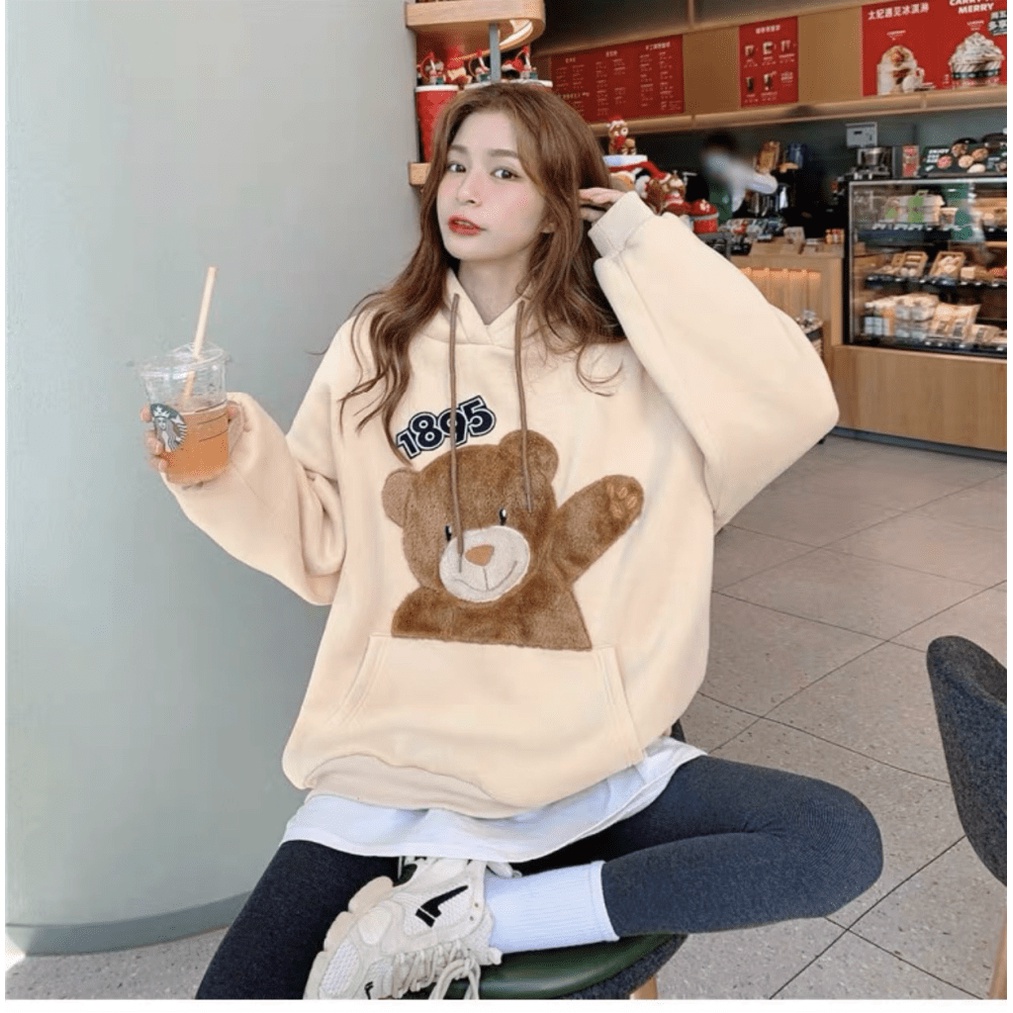 Áo Sweater Nữ Chui Đầu Phối Gấu 1895 Chất Nỉ Mềm Mịn Form Rộng Mặc Đẹp Thoải Mái [NEW UNISEX]