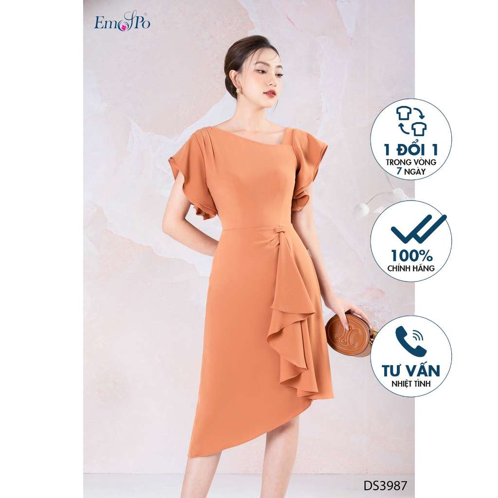 Đầm ôm cổ vát xếp bèo Emspo DS3987