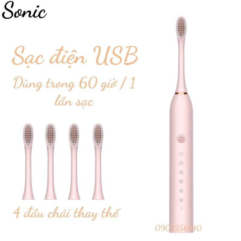 [TẶNG 4 ĐẦU CHẢI] Bàn Chải Đánh Răng Điện SONIC X-3 với 6 Chế Độ Thế Hệ Mới Làm Sạch, Chăm Sóc Răng Trắng Bóng