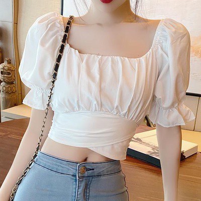 Áo Croptop Tay Phồng Cột Dây Sau Lưng Phong Cách Pháp Ngọt Ngào Cho Nữ | WebRaoVat - webraovat.net.vn