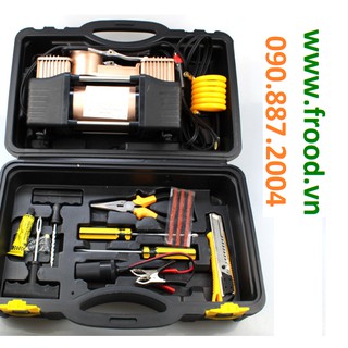 Bộ bơm hơi xe 2 đầu nén 280w + hộp dụng cụ