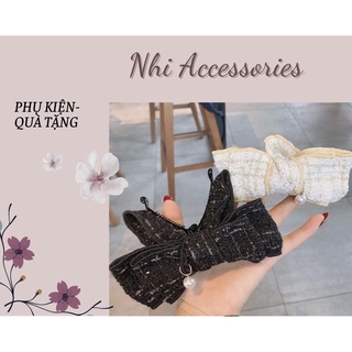 Kẹp tóc nơ vải dạ tweed style Hàn Quốc dành cho nữ