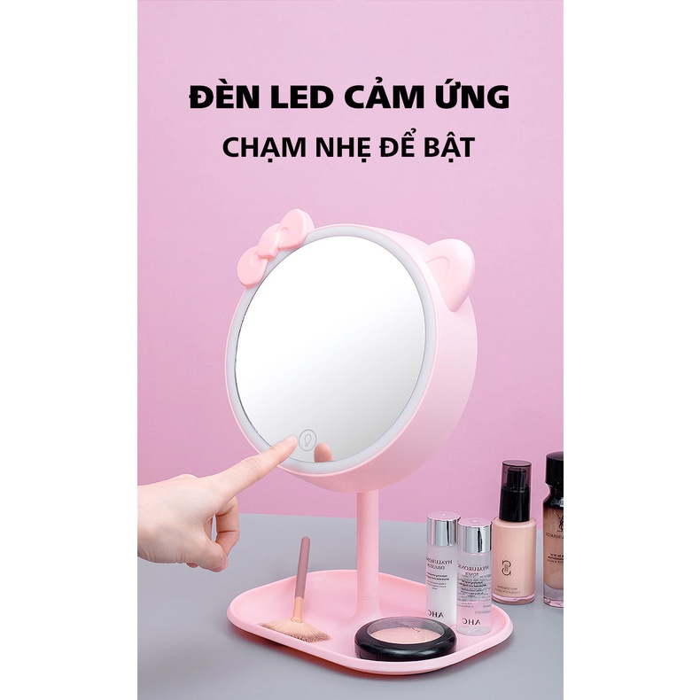 Gương trang điểm Hello Kitty có đèn led cảm ứng 3 chế độ sáng