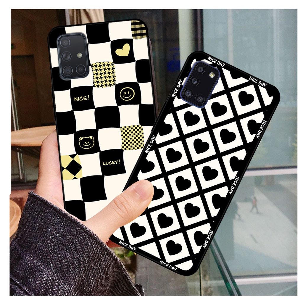 Ốp lưng Samsung A31 - A51 - A71 - M51 in hoạ tiết caro trái tim đen trắng, gấu bear cute đáng yêu