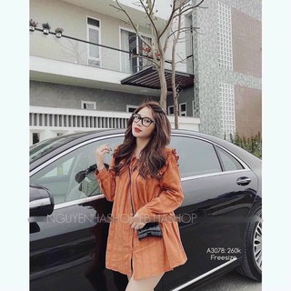 Áo Sơ Mi Cam Cổ Bèo Tay Dài
